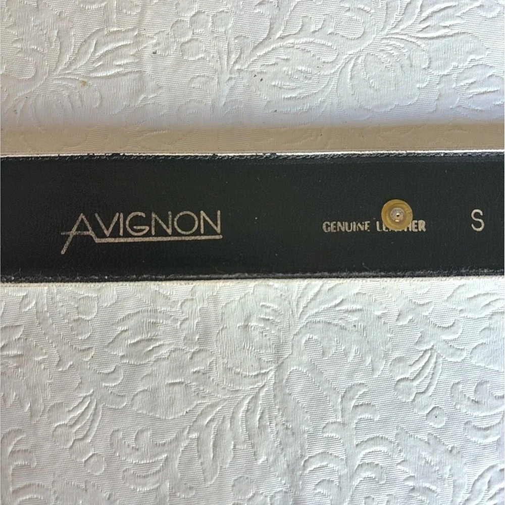 Vintage Avignon White Leather Star Studded Belt Gold Buckle Celestial Small